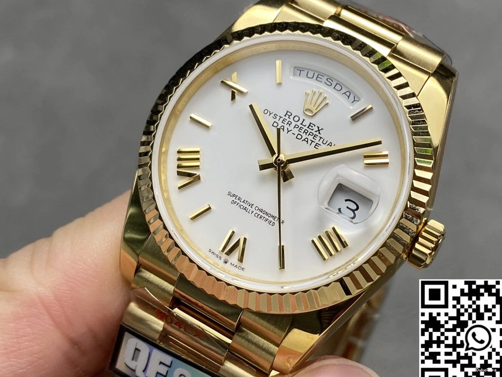 Rolex Tungsten M128238-0113 Factory QF Day v5 Yellow Date Steel White Dial 36mm Gold 0918